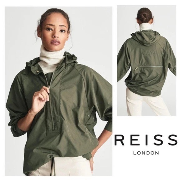 New! REISS London Jenna Short Hooded Parka Windbreaker Jacket in Khaki - Picture 2 of 13